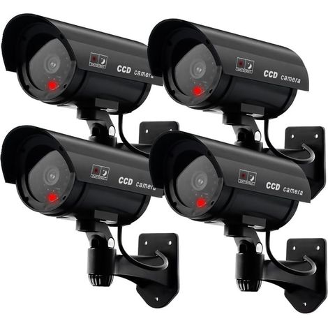Lot de 4 Caméras Factices pour Extérieur & Intérieur, Fausse Caméra de Surveillance CCTV avec LED Clignotante (4Pcs Noir)