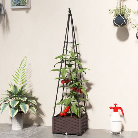 Jardinière avec treillis métallique pour plantes grimpantes, pot en PP avec trous de drainage et bouchons, 40 x 40 x 175 cm (1/5)
