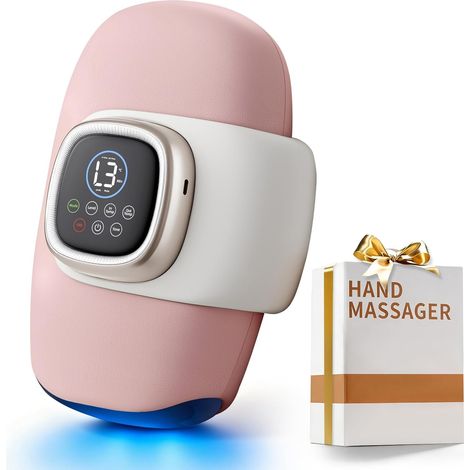 Massageur à la main avec chaleur et compression, Massageur à la main et au poignet électrique sans fil pour l'arthrite et le soulagement du tunnel carpien, 3 modes, rechargeable, rose (1/5)