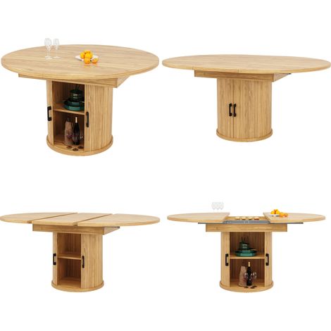 CAIziTable à manger extensible, table de salle à manger, table de cuisine, table de balcon, plateau extensible, table à manger ronde extensible en ovale, 118-158 cm, pour jusqu’à 6 personnes, couleur 
