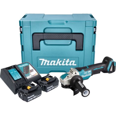 Smerigliatrice angolare a batteria Makita DGA 520 RFJX1 18 V 125 mm X-LOCK Brushless + 2x batteria ricaricabile 3,0 Ah + caricabatterie + Makpac