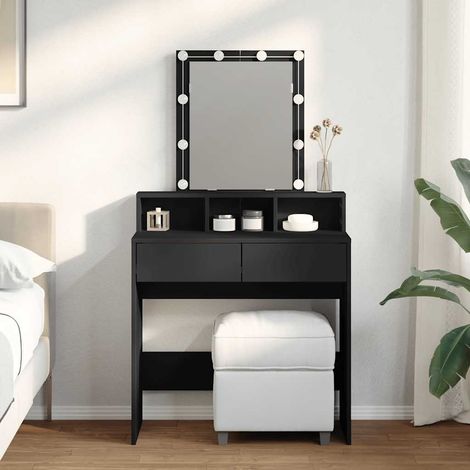 Coiffeuse avec miroir et LED USB noir, 2 tiroirs, 3 compartiments, 80 x 41 x 144,5 cm - PANGIVO (1/5)