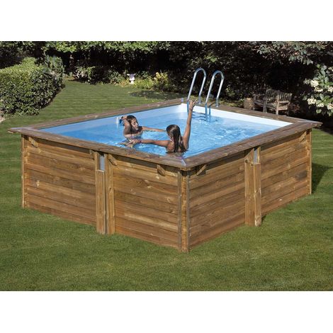 GRE – Piscine hors sol en bois Carra 3,05 x 3,05 m – Hauteur 1,19 m – Volume 7,7 m³ – Filtration à sable incluse – Installation hors-sol/semi-enterrée (1/5)