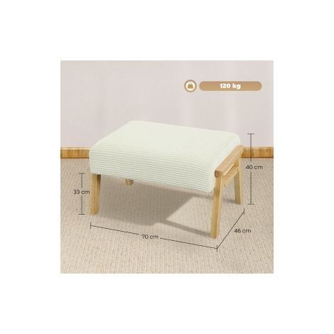Pouf repose-pieds crème avec coussin moelleux et pieds en bois aspect velours côtelé pour salon chambre et entrée (1/5)