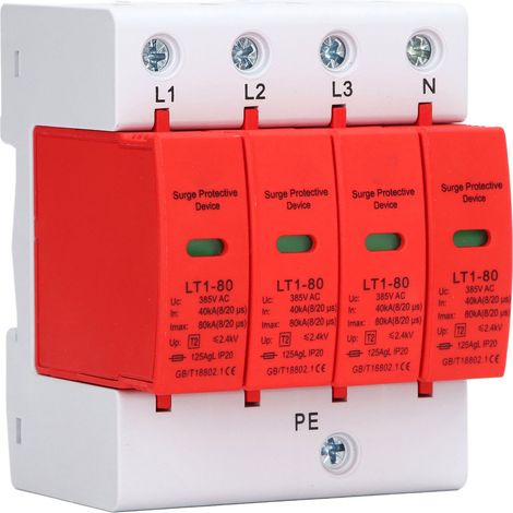 Parafoudre 4P 385VAC 40-80kA, protecteur surtension pour système électrique, parasurtenseur modulaire, dispositif de protection contre pics de tension, 4 pôles. (1/5)