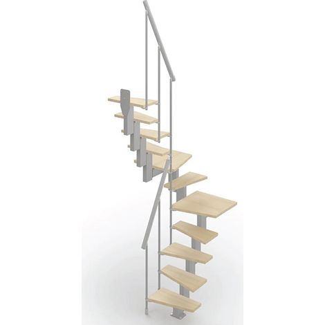Escalier 2 quart tournant 9 marches - Hauteur à franchir de 2.00 à 2.36m - Largeur 60cm - Couleur bois et blanc - SMALL60/U/SGNAT-9