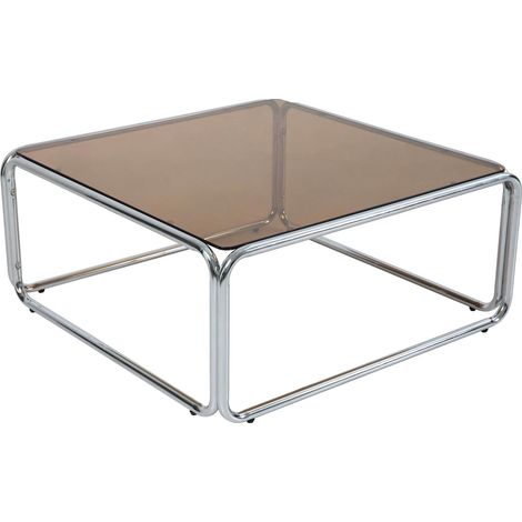 Table basse carrée L90 cm en métal et en verre marron
