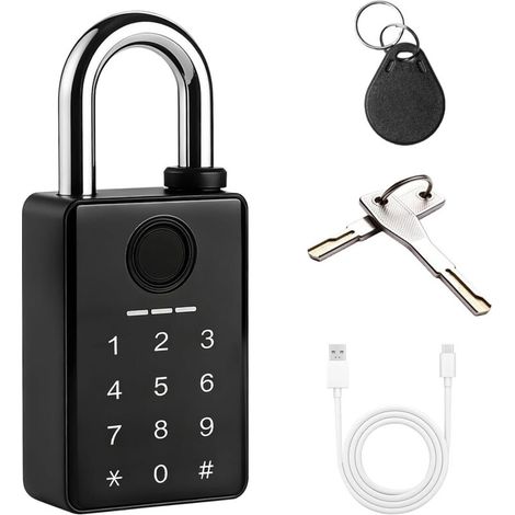 Combination padlock with fingerprint, digital code and app control, IP65, weatherproof with RFID card, robust outdoor lock for gate, garden, locker (1/5)