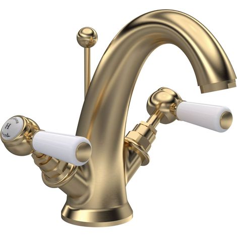 Hudson Reed Topaz Lever Mono Basin Mixer Tap with Pop Up Waste - Brushed Brass