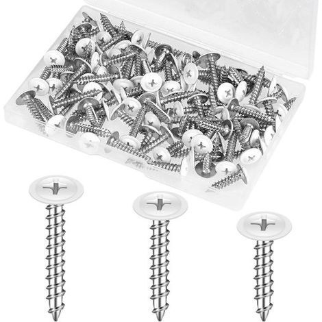 Lot de 120 vis blanches 8 - Vis à tête plate - Vis autotaraudeuses pour bois - Vis de travail du bois pour plaque murale - 1/2", 3/4" et 1" (1/5)