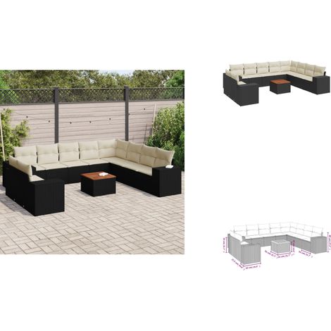 11-tlg. Garten-Sofagarnitur mit Kissen Schwarz Poly Rattan - Gartenmöbel Set - PE-Rattan Möbel - Outdoor Lounge - Esstisch - Gartenlounge (1/3)
