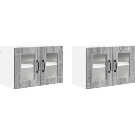 Maison Exclusive - Mobile in vetro da parete PORTO 2 pcs Grigio Sonoma