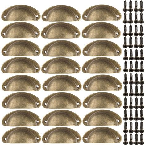 [NIEMALS VERWENDET]  Set mit 12 Vintage-Möbelgriffen aus Metall für Schubladen, Schränke, Kommoden und Küchen, 81 x 35 mm, Messingfarbe