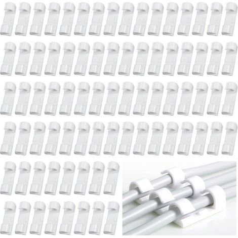 Weiße Kabelclips – Packung mit 40 stabilen Kunststoffclips zur Wand- oder Möbelmontage, einfach anzubringen und wiederverwendbar