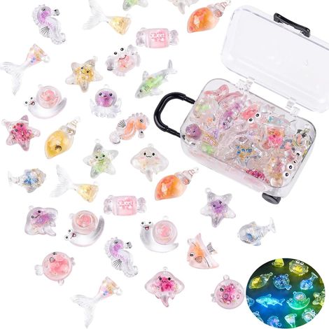 30 mini animaux en résine d'océan avec 1 boîte de valise, petites figurines lumineuses d'animaux marins pour se cacher, brillent dans l'obscurité, miniature marine pour jardin féérique, maison de (1/4)
