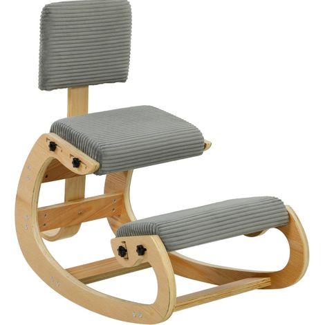 Sedia ergonomica inginocchiata con schienale, effetto velluto a coste, grigio scuro HAVRYA (1/5)