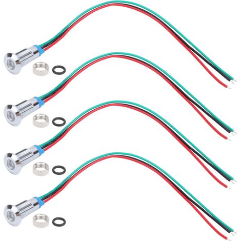 4 jeux de LED rondes précâblées étanches bicolores pour signalisation, anode commune, 8 mm, 36 V (rouge et vert)