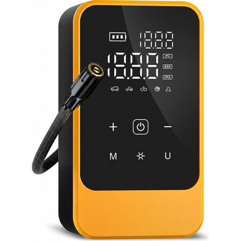 Compresseur d’air électrique sans fil jaune, gonfleur portable multifonction pour voiture, moto, vélo et ballons (1/5)