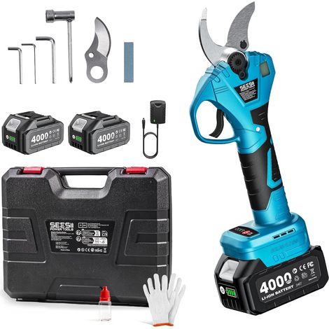 Sécateur Électrique 800W, Sécateur sans Fil avec 2 Batteries 4.0Ah, Diamètre de Coupe 40mm, Lames SK5, Sécateur à Batterie pour Jardin et Arboriculture (1/5)