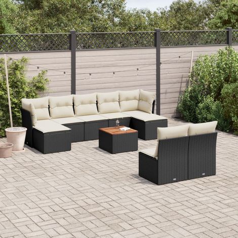 10-tlg. Garten-Sofagarnitur mit Kissen Schwarz Poly Rattan (1/3)