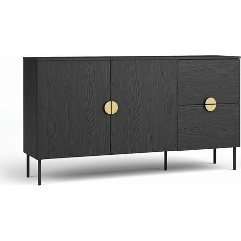 Piccolo buffet 2 porte e 2 cassetti - nero con maniglie dorate - Collezione MONDO (1/3)