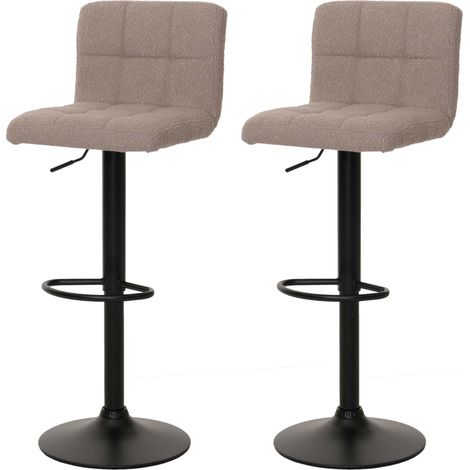 2er-Set Barhocker HHG-852, Tresenhocker Barstuhl, höhenverstellbar drehbar, Stoff Boucle (450g/m²) MVG taupe