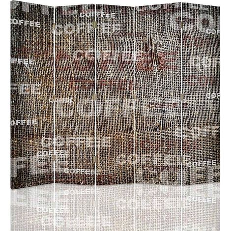 Paravent Café 5 volets – Décor élégant pour intérieurs - 180 x 180 cm - 2 faces R° V°