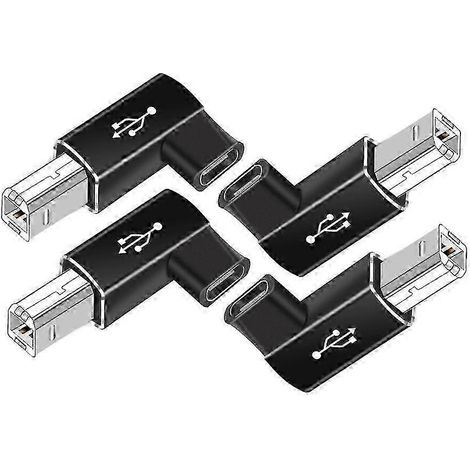 Lot de 4 adaptateurs USB-C vers MIDI à angle droit de 90 degrés (USB-C femelle vers USB-B mâle), adaptés aux imprimantes, claviers, pianos numériques et équipements audio. (1/5)