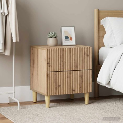 Lot de 2 tables de chevet 4 tiroirs en bois d’ingénierie chêne artisanal 43 x 34,5 x 48 cm - PANGIVO (1/5)