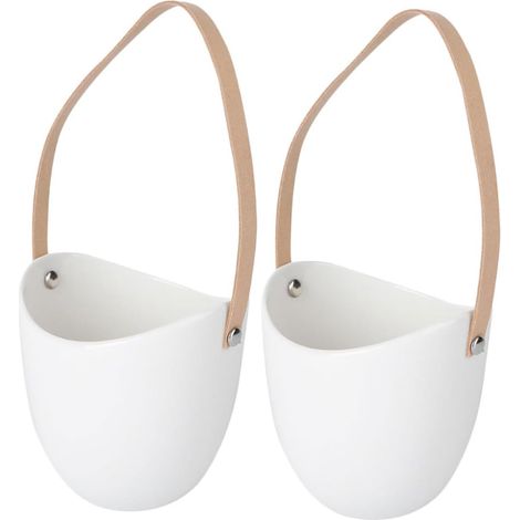 Nazalus-Sale 2 Stück Pflanzenkissen-Pad, Grünpflanzen, Hängebecken, Chlorophytum-Topf, Blumentopf, Hängekorb, Hängepflanzenhalter, weißer Porzellan-Blumentopf