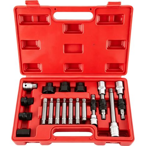 18pcs Coffret Douille Poulie Alternateur, 1/2" Outil Poulie Alternateur, Clé Poulie Roue Libre Alternateurs avec 33 Dents, Extracteur Demontage Alternateurs pour VW VAG Fiat (Rouge) (1/5)