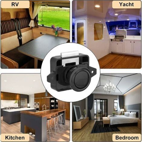 SHINING HOUSE Bouton Poussoir Loquet Camping Car - Serrure Tiroir Bouton Porte Placard Verrou pour Camping Car RV Caravane 5 Pièces Noir (1/4)