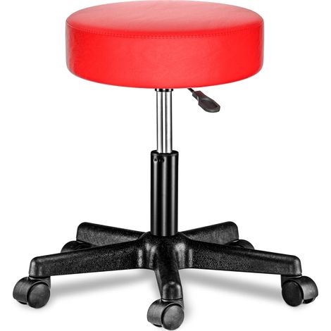 Tabouret pivotant 360° rouge, hauteur 46-60 cm, roulettes, assise rembourrée (1/5)