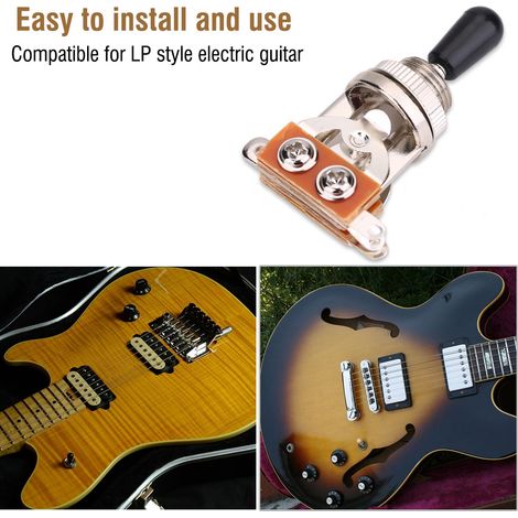 Un interrupteur à bascule à 3 positions avec une tête d'interrupteur noire, adapté aux guitares électriques LP (argent). (1/5)
