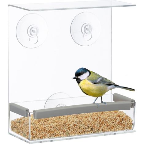 2 x Vogelfutterhaus, Vogelfutterspender aus Acryl, Vogelhaus für Fensterscheibe, 16,5 x 15 x 7,5 cm, transparent