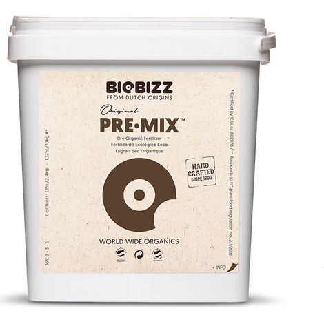 Engrais biologique sec Pre.Mix 5 litres – NPK 3-3-5 – Pour rempotage et démarrage – Améliore la vie microbienne du sol – Biobizz