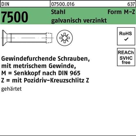 Vis d'extrémité de filet DIN 7500 SEKO PZ MM 4x25-Z acier galv.zingué 1000p.