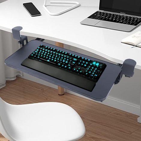 Tastaturablage, Tastaturständer mit C Klemme Unter dem Schreibtisch Ausziehbar Tastaturauszug Tastaturhalterung 520x250 mm Lagergewicht 20 Kg