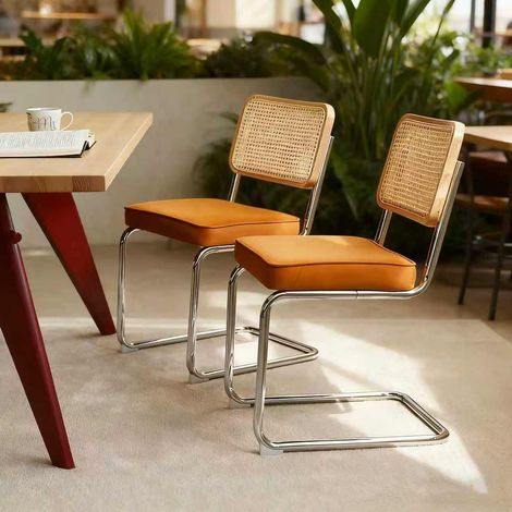 Stuhl Esszimmerstuhl stapelbar Rattan Samt Orange OKMYHOME (1/5)