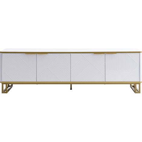 Meuble TV en MDF blanc avec quatre portes, 160 x 37,5 x 48 cm (1/5)