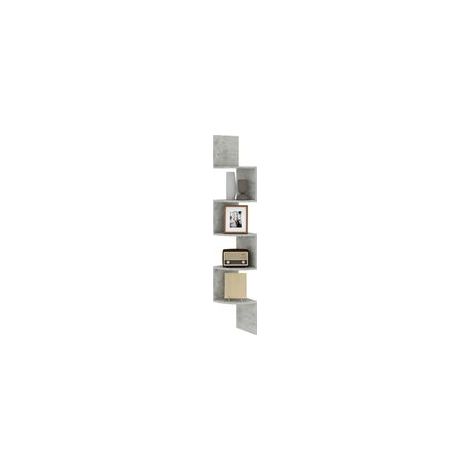 Eckwandregal in Zickzackform, 20 x 20 x 126 cm (L x B x H), 5 Ebenen, graues Holz