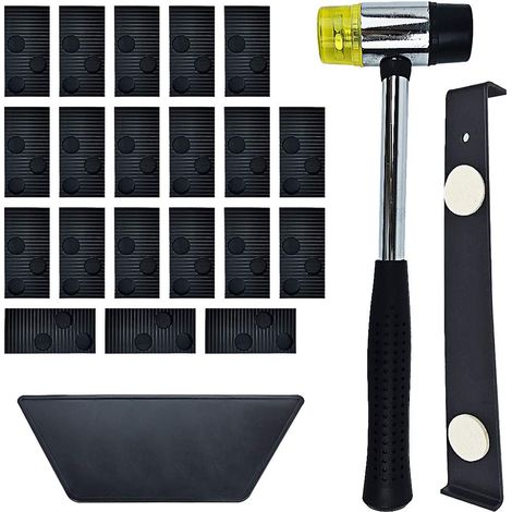 Kit d'installation pour sols stratifiés avec bloc taraudage, barre de traction, maillet et 20 entretoises (1/5)
