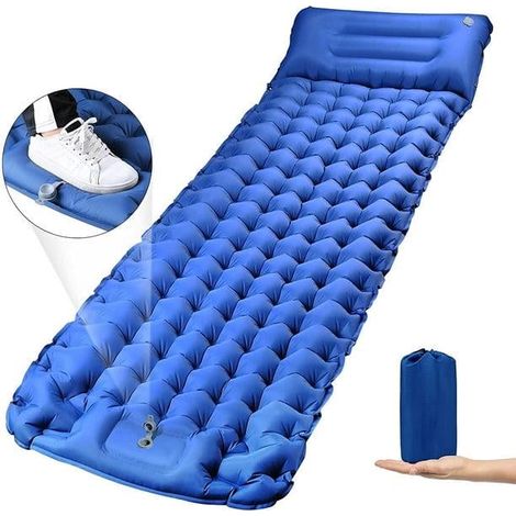 Matelas de camping avec pompe à pied, épaisseur 10cm, gonflage automatique, matelas gonflable ultra-léger avec oreiller, idéal pour randonnée, tente et bivouac (1/5)