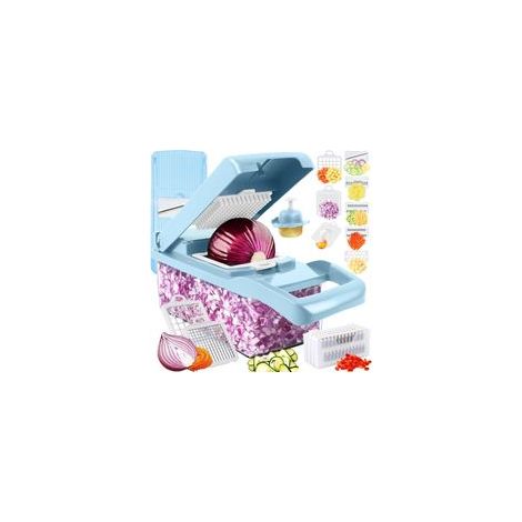 16-in-1 Gemüseschneider, -hobel, -mühle, -zerkleinerer mit Behälter, Gemüseschneider und Zwiebelrührer für Salate (Unverzichtbares Küchengerät) - Crezuo