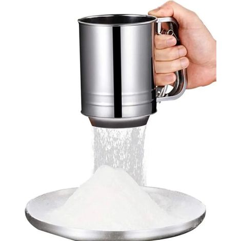 Mehlsieb mit Griff - Küchenhelfer aus Edelstahl, Handsieb für Einhandbedienung (Silber)