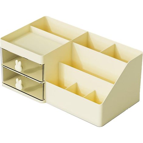 Organisateur de Maquillage avec Tiroirs, Grand Rangement Plastique Multifonction pour Cosmétiques et Bijoux, Boîte de Présentation Jaune (1/5)