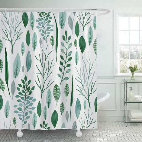 150 x 180 cm Duschvorhang mit grünem Blumenmuster, wasserdichter bedruckter Duschvorhang, inklusive 12 Haken, Badezimmeraccessoire.