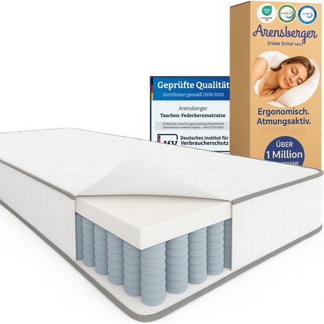 Arensberger JANA Federkernmatratze - 19cm Höhe - Matratze mit Schaumstoff Schicht - H2 H3 Mittelfest – 7 Zonen - Federkern - Liegekomfort 180x200cm