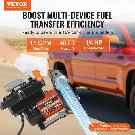 Pompe Transfert Carburant Électrique Portable 12 V CC 15 GPM 56 L/min 1/4 CV Buse de Carburant Arrêt Automatique, Long Tuyau Entrée… (1/5)