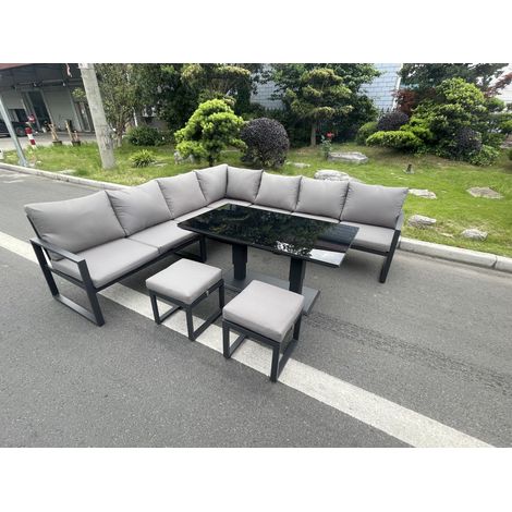 Fimous Aluminum Outdoor Garden Furniture Corner Sofa Adjustable Rising Lifting Dining Table Sets Black Tempered Dark Grey 9 Seater (1/5)